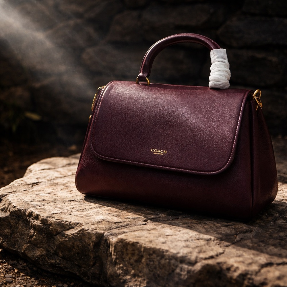 Coach Burgundy Top-Handle Satchel with Crossbody & Gold Hardware - Picture 3 of 6